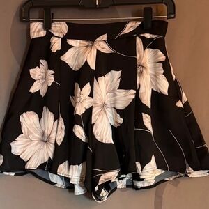 Black Floral Skater Skirt with White Blooms